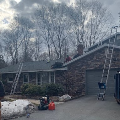 Roofers Working on Brice House Shingle Roof Repair