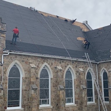 Roofing Contractors Starting Stone Church Roof Replacement Project