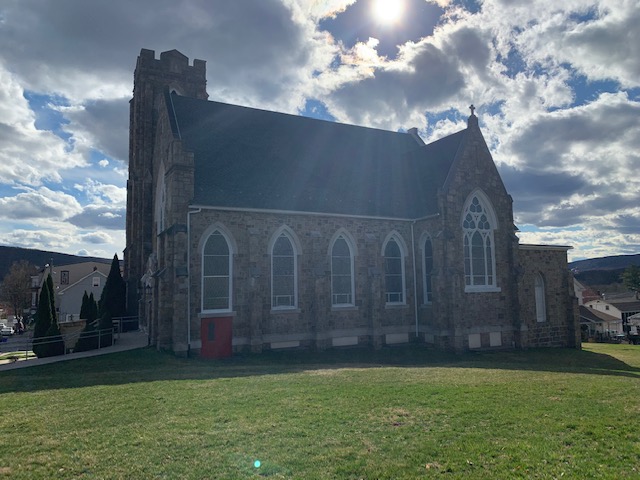 Stone Church with Shingle Roof Reconstruction Finished